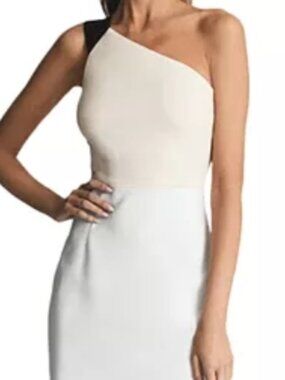 Reiss Riana color block one shoulder white bodycon dress size 10, NWOT